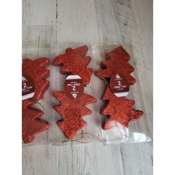 Enchanted Forest red glitter tree ornament Xmas set - Picture 4 of 8
